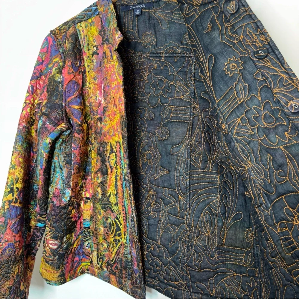 Chadwicks Reversible Jacket Women 12 Quilted Art to Wear Textured Print Colorful - Picture 12 of 16